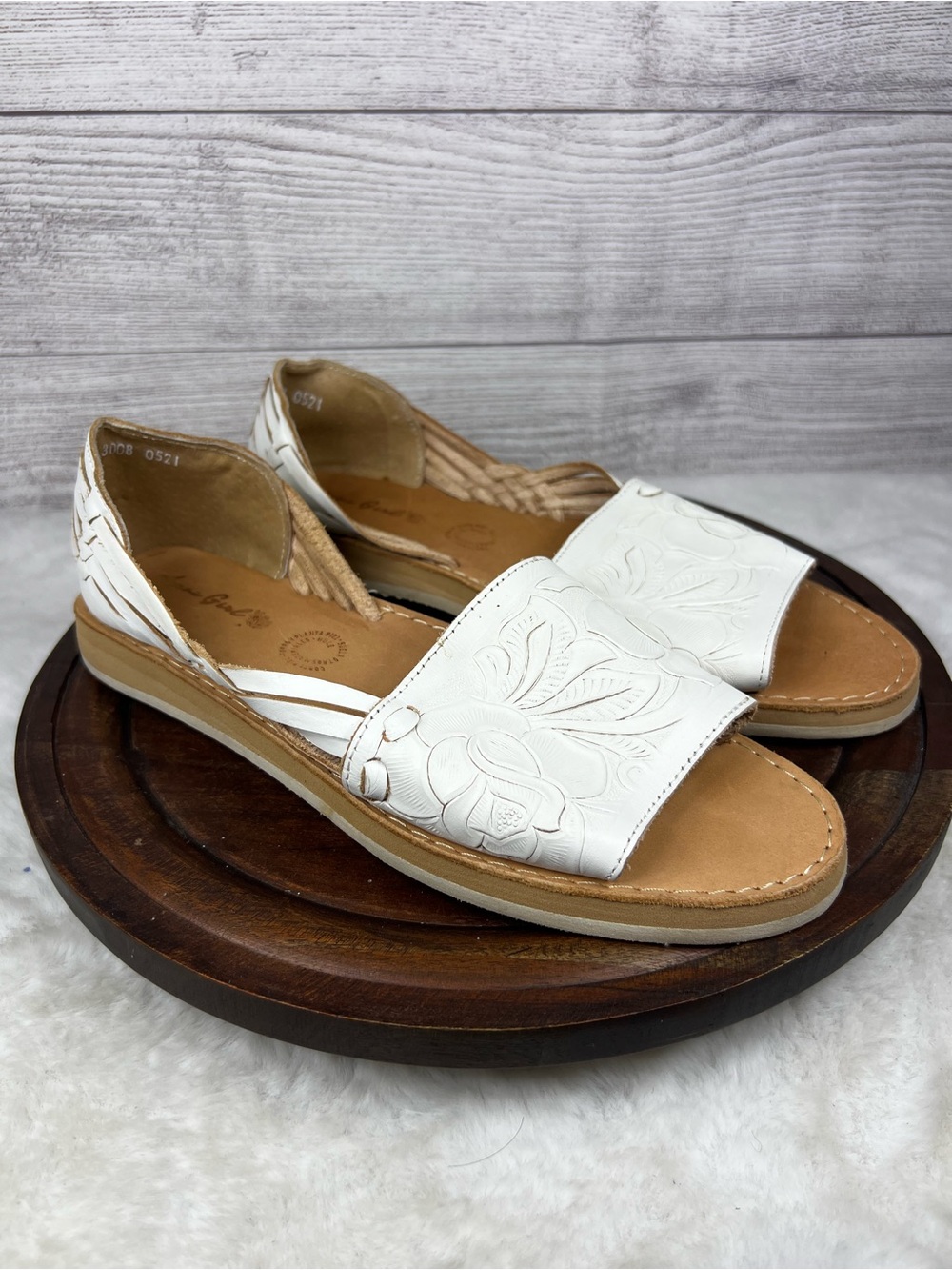 Agave Girl Women's White Leather Huarache Sandals Open Toe Floral Size 27/ US 10